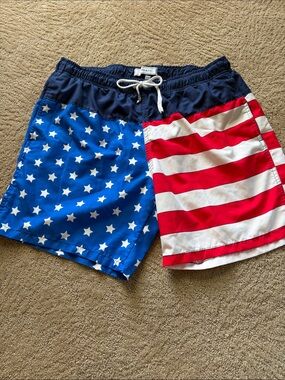 crown & ivy Men's American Flag Swim Trunks - Red, White & Blue